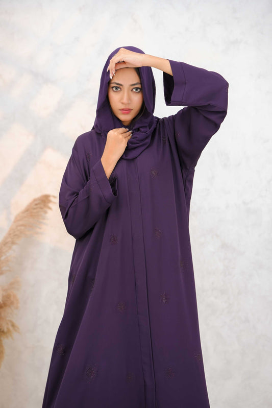 Front open stone abaya 0116-C-1022 Purple