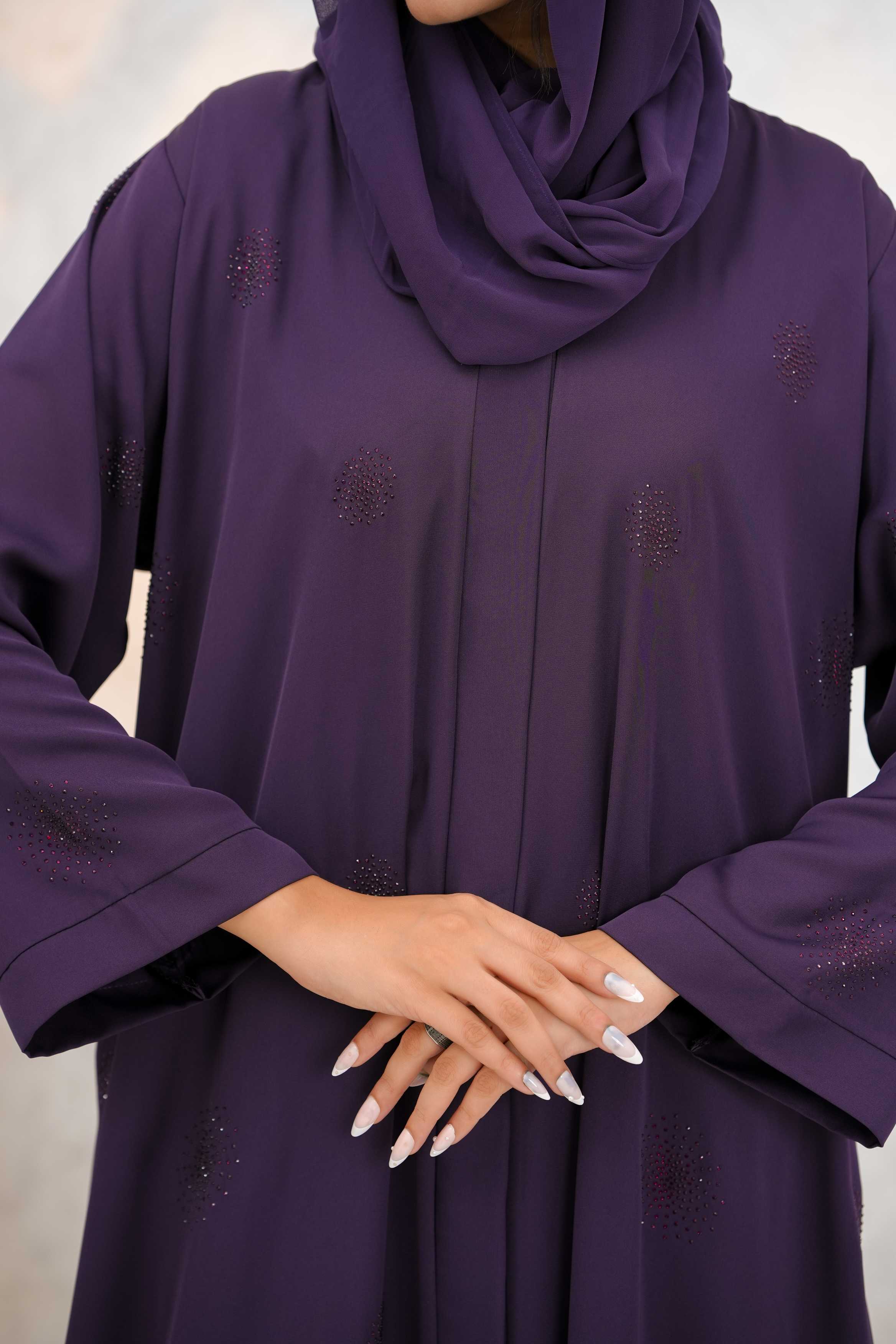 Front open stone abaya 0116-C-1022 Purple