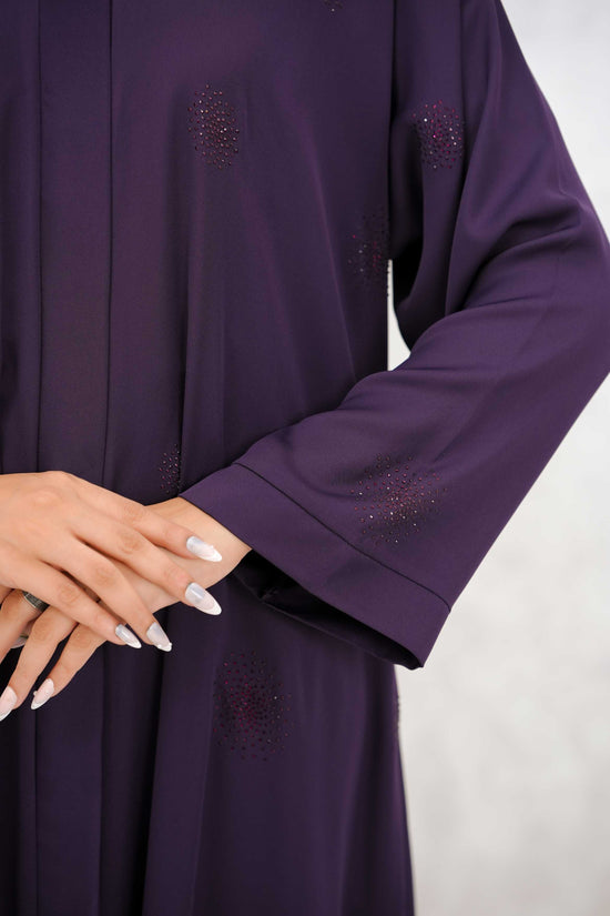 Front open stone abaya 0116-C-1022 Purple