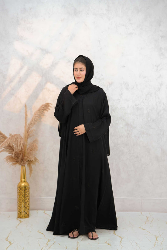 Front open stone abaya 0116-C-1022 Black