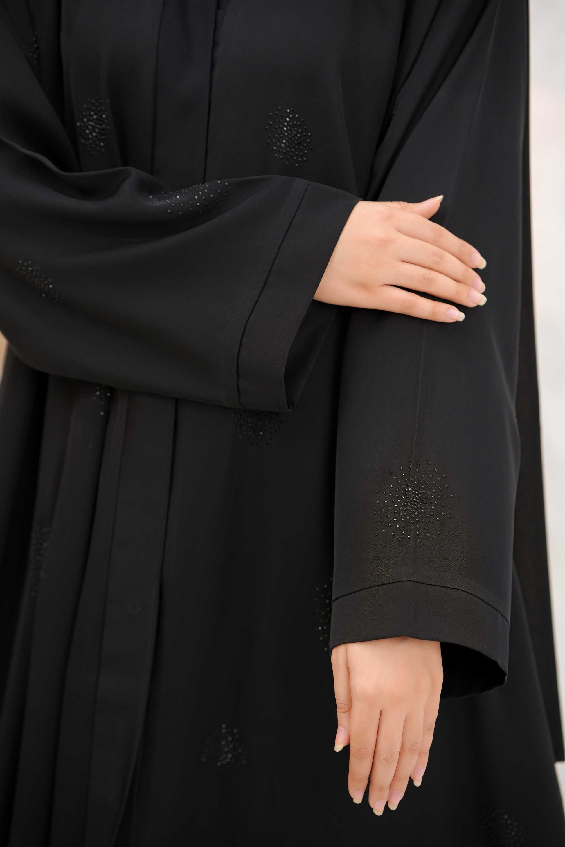 Front open stone abaya 0116-C-1022 Black