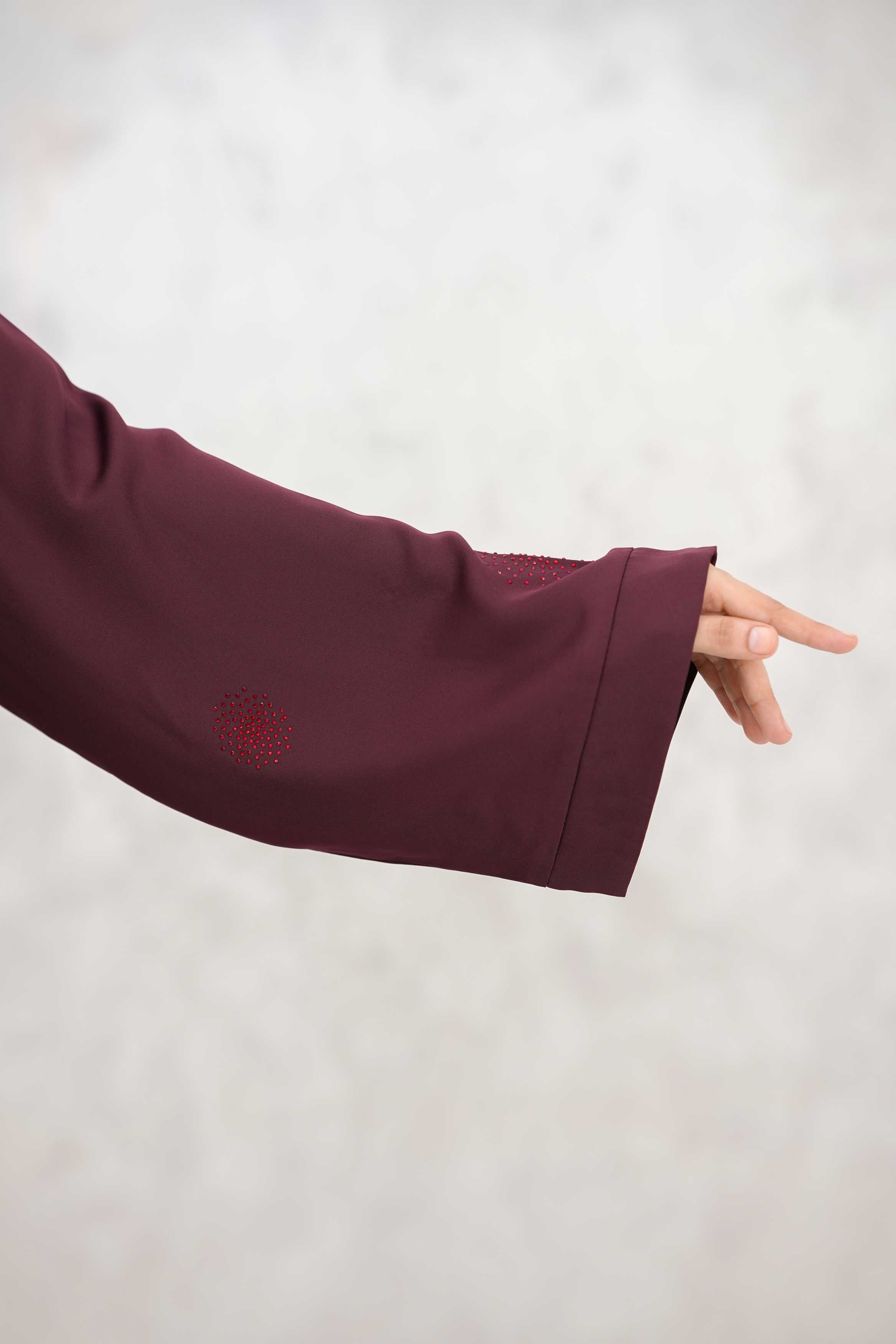 Front open stone abaya 0116-C-1022 Maroon