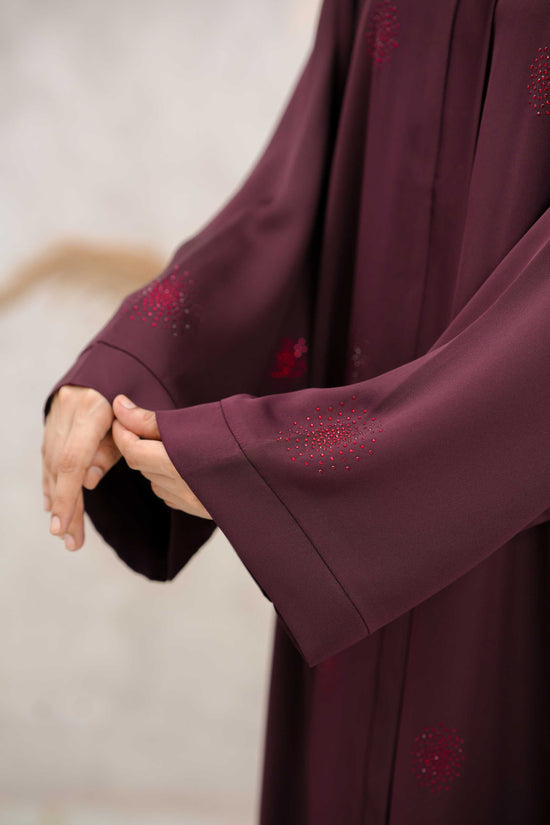 Front open stone abaya 0116-C-1022 Maroon